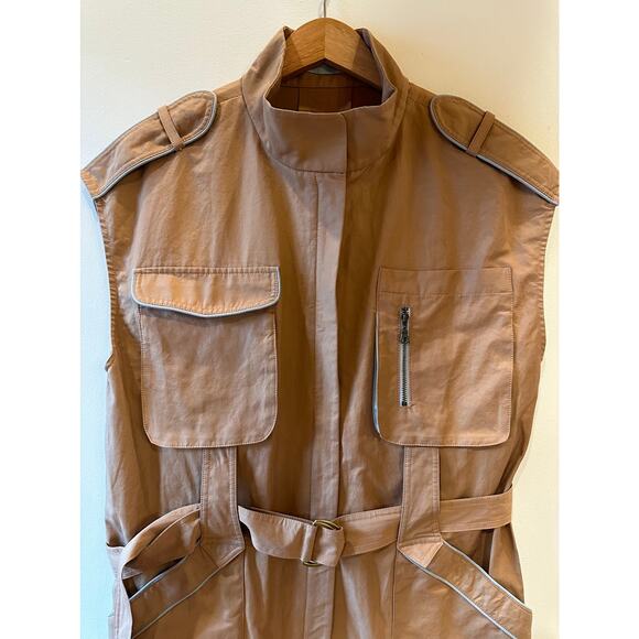 NWOT Chiu Min Chu Cognac Camel Color Tie Waist Four Pocket Safari Zip Dress - Picture 2 of 8